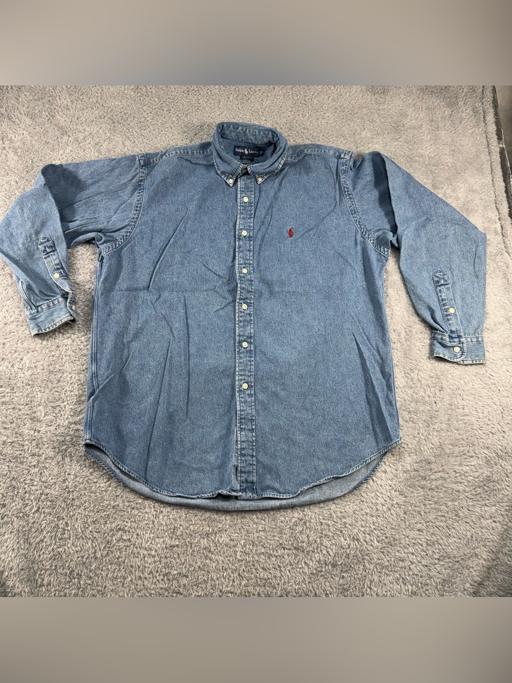 Ralph Lauren Blake Denim Shirt Button Down Blue Size L Distressed